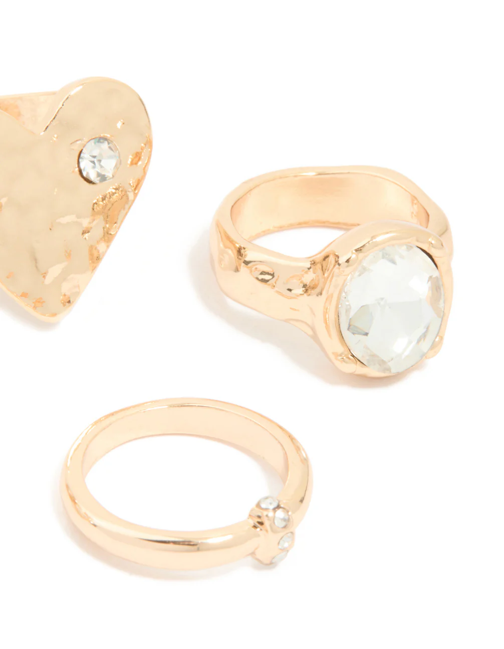 Gold Diamante Hammered Heart Mixed Rings 4-Pack - Image 3