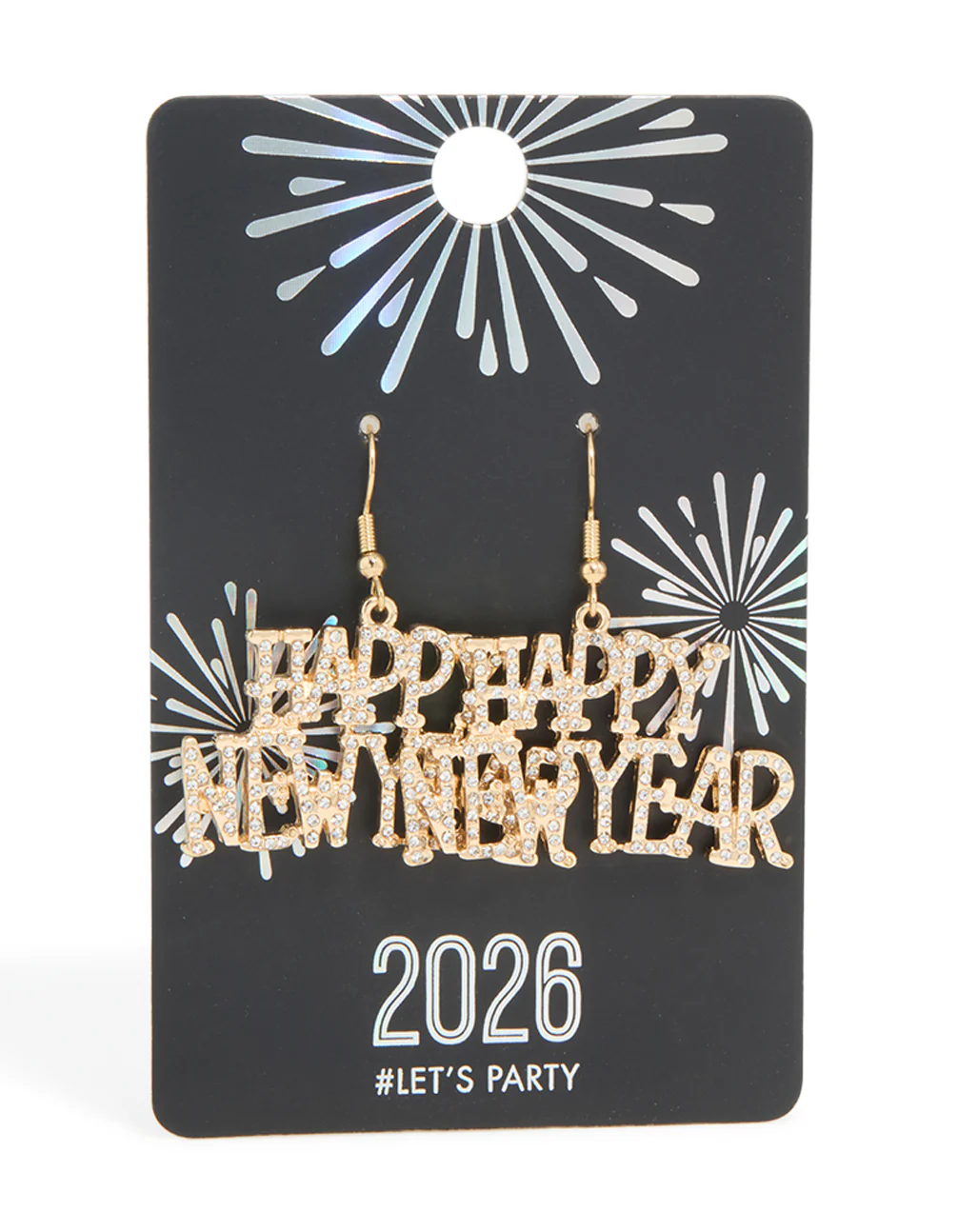 Gold Diamante Happy New Year Drop Earrings - Image 3