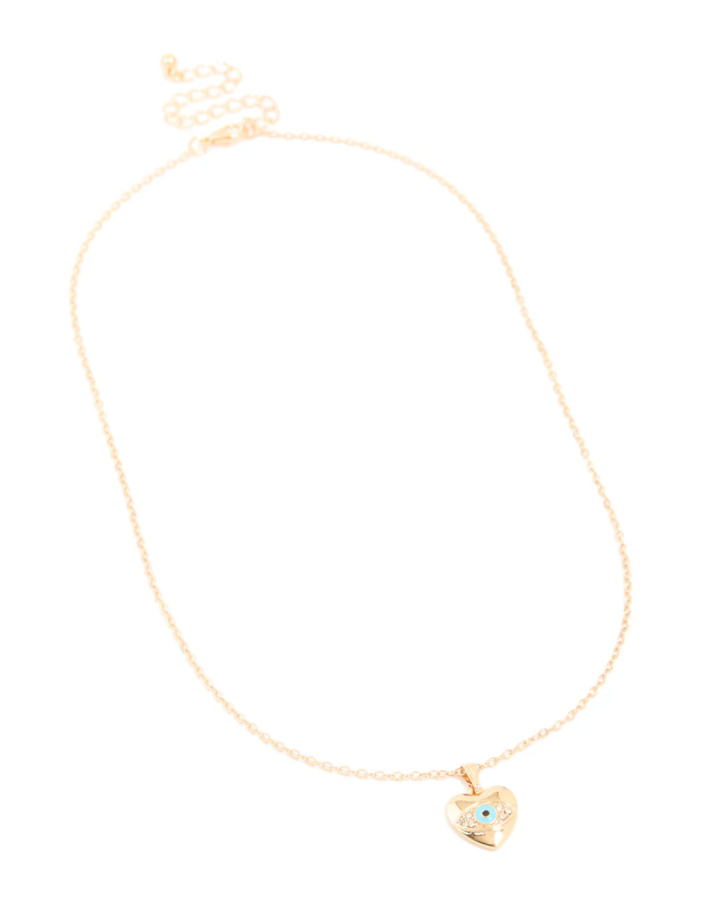 Gold Diamante Heart Evil Eye Pendant Necklace - Image 2