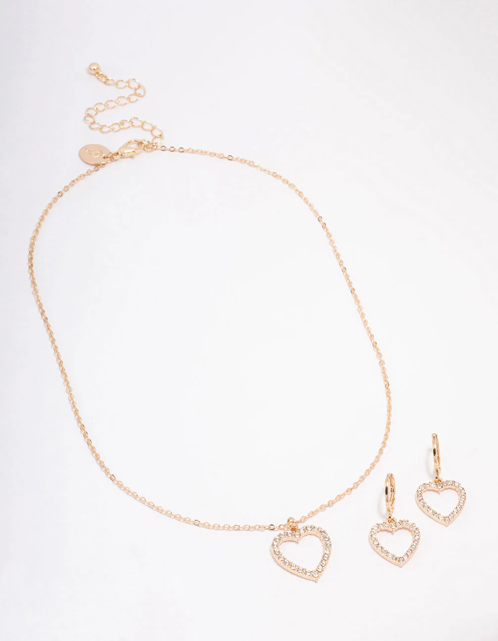 Gold Diamante Heart Necklace & Earring Jewellery Set - Image 2