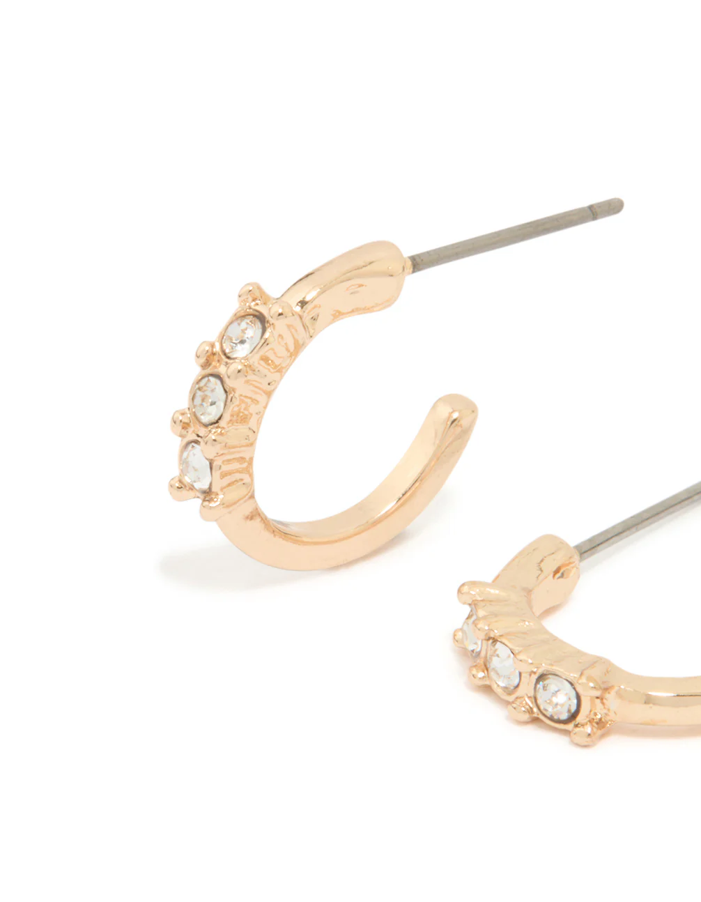 Gold Diamante Huggie Earrings - Image 2