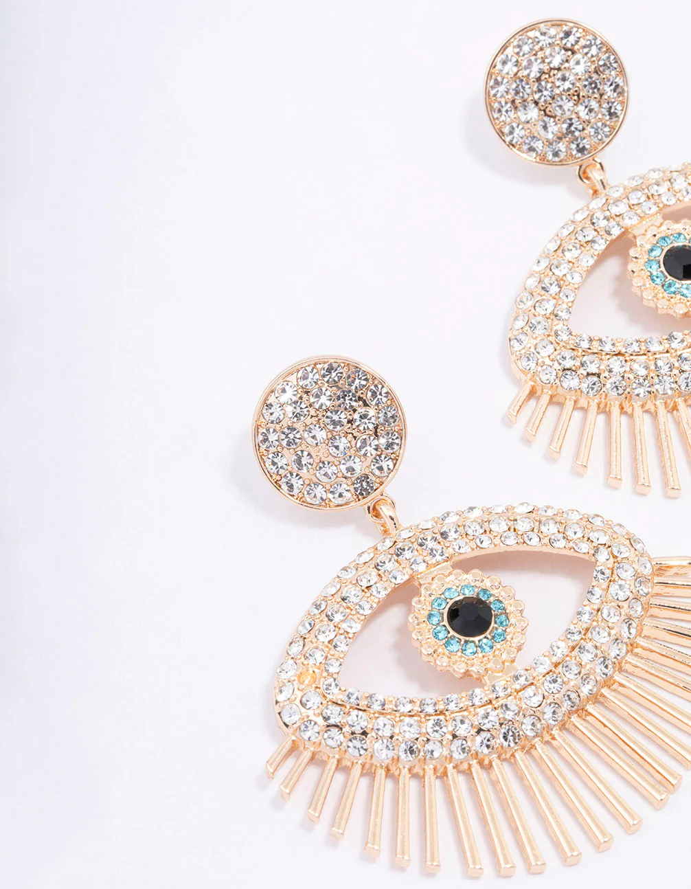 Gold Diamante Large Evil Eye Drop Earrings - Image 2