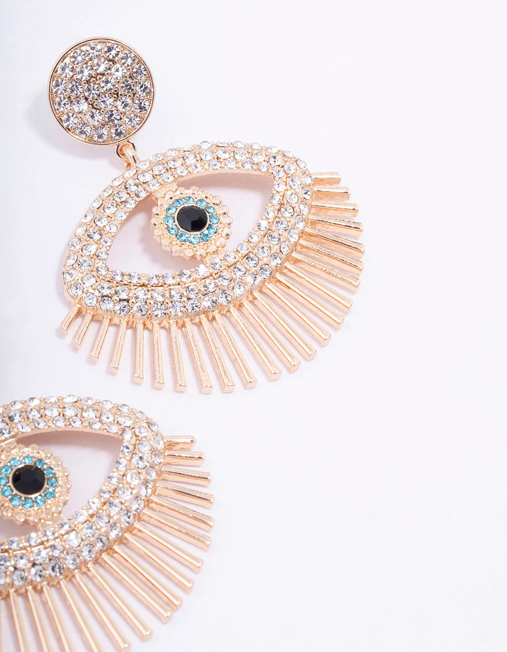 Gold Diamante Large Evil Eye Drop Earrings - Image 3