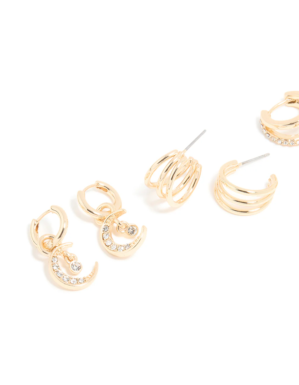 Gold Diamante Layered Hoop & Celestial Earrings 4-Pack - Image 2