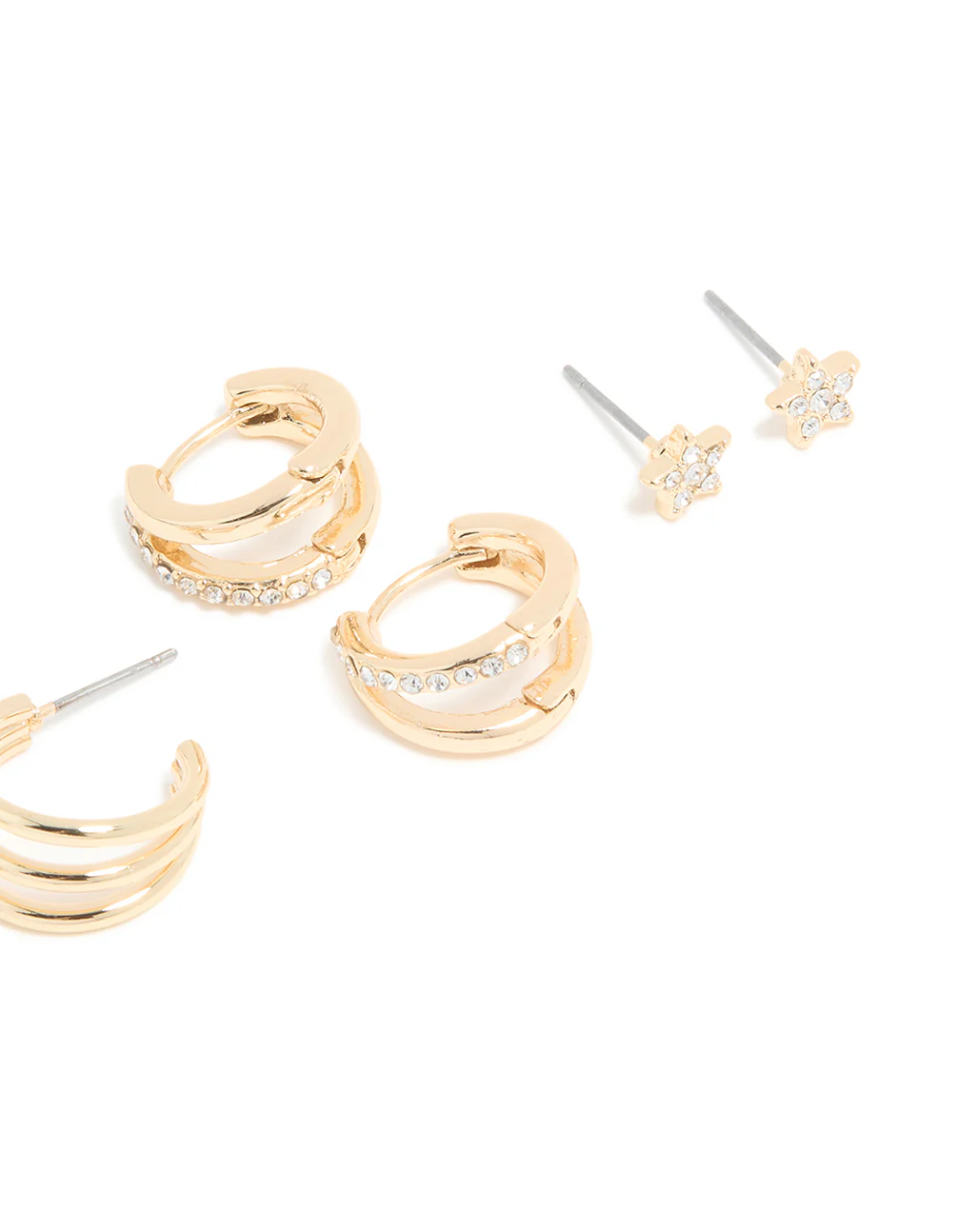 Gold Diamante Layered Hoop & Celestial Earrings 4-Pack - Image 3