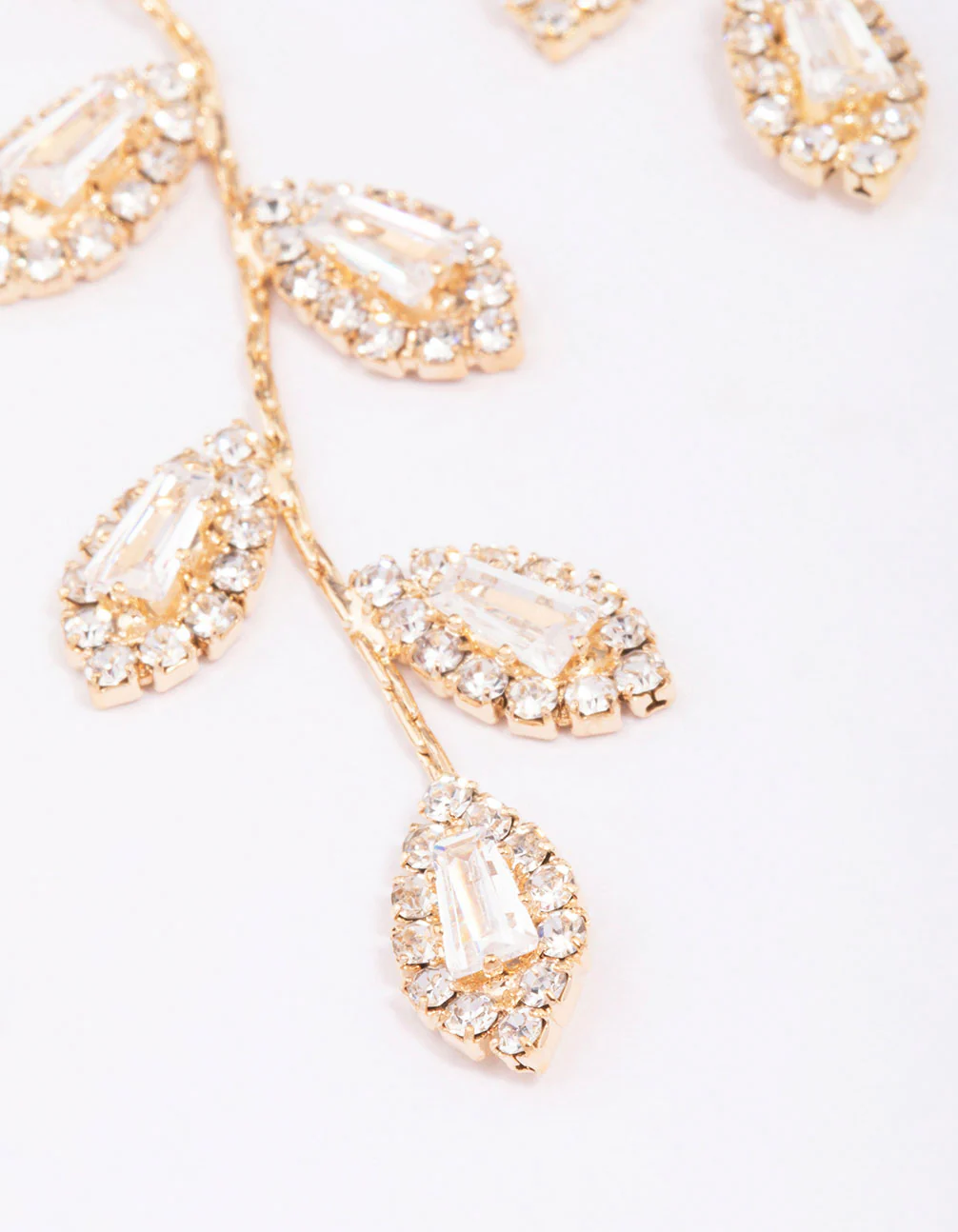 Gold Diamante Leaf Drop Earrings - Image 2