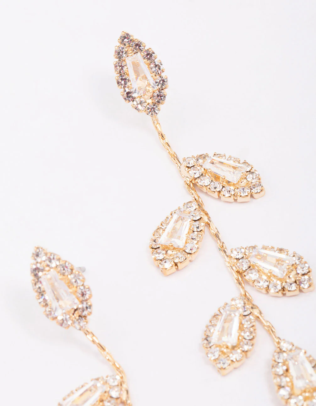 Gold Diamante Leaf Drop Earrings - Image 3