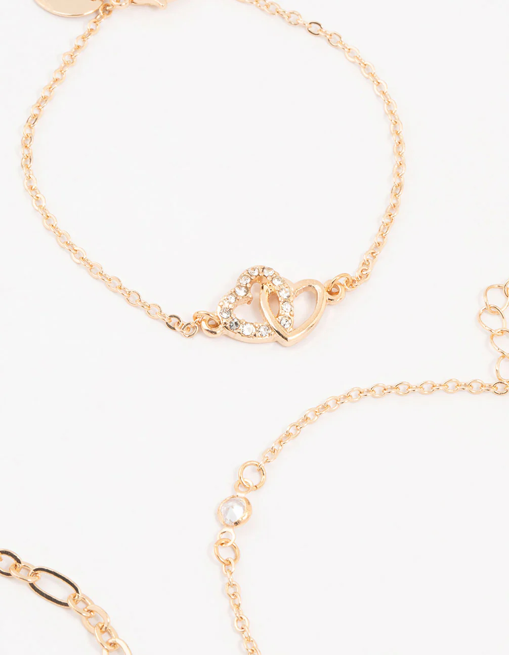 Gold Diamante Link Heart Bracelets 4-Pack - Image 3