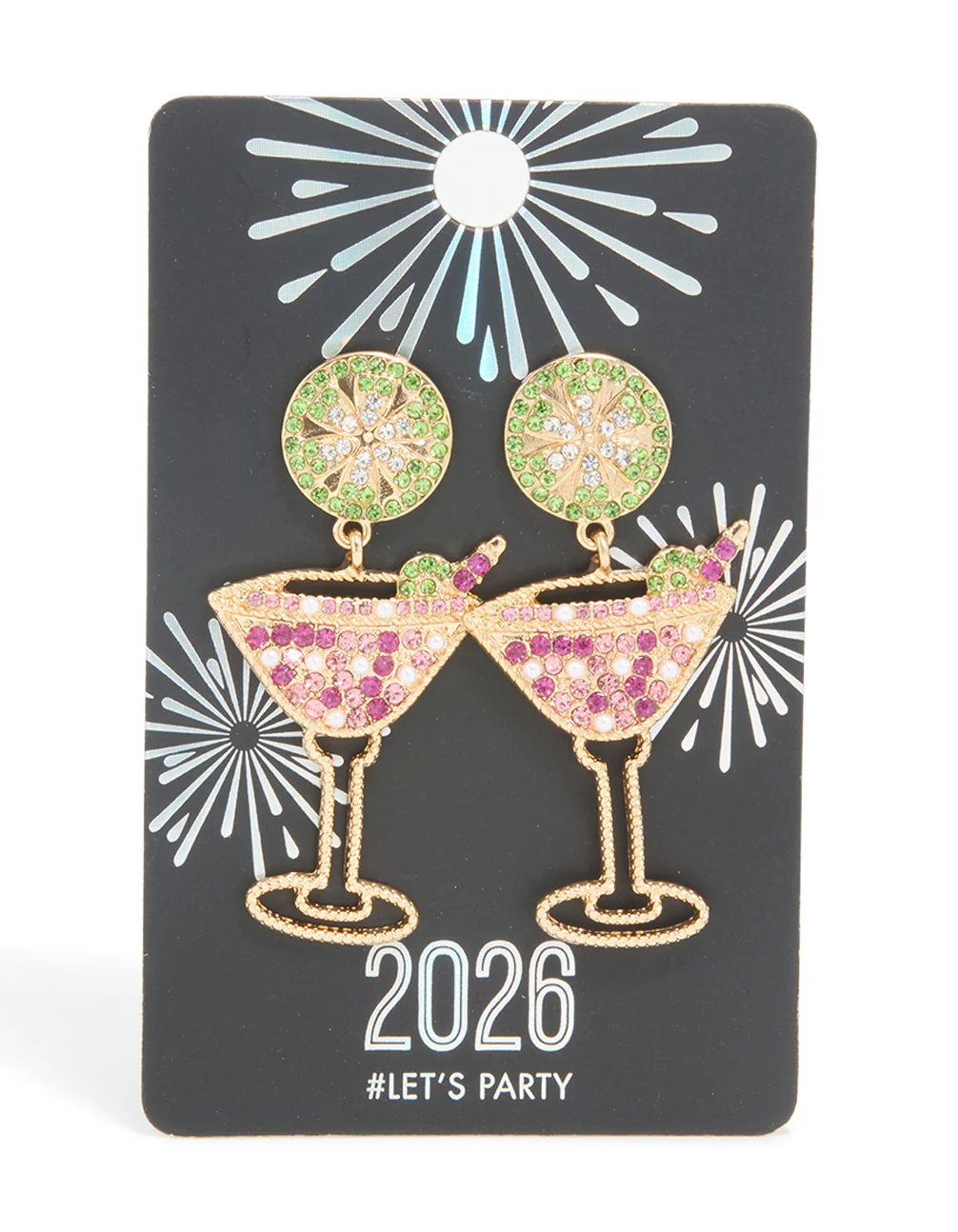 Gold Diamante Martini Cocktail Drop Earrings - Image 3