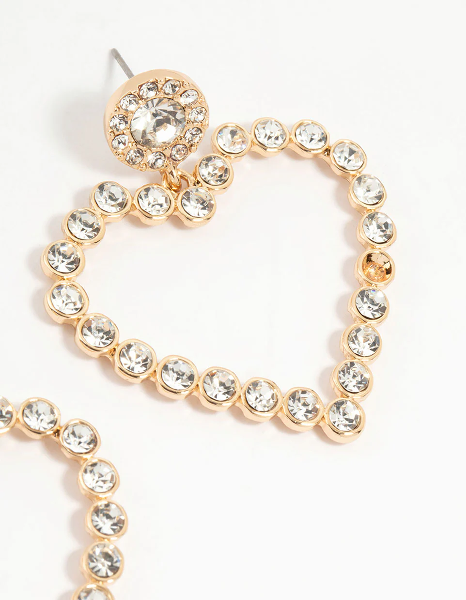 Gold Diamante Mega Heart Drop Earrings - Image 3