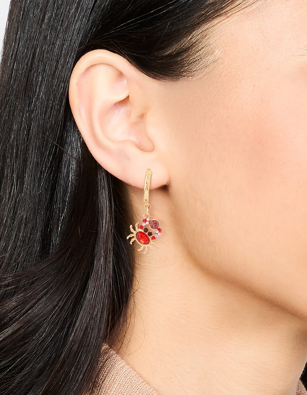 Gold Diamante Mini Crab Drop Earrings - Image 2