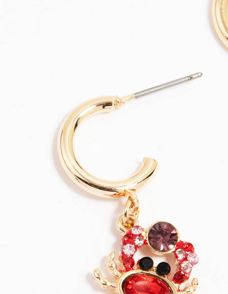 Gold Diamante Mini Crab Drop Earrings - Image 4