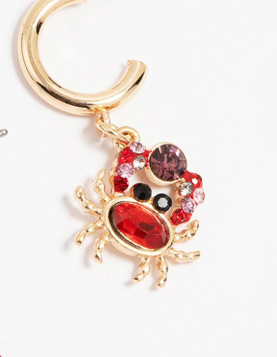 Gold Diamante Mini Crab Drop Earrings - Image 5