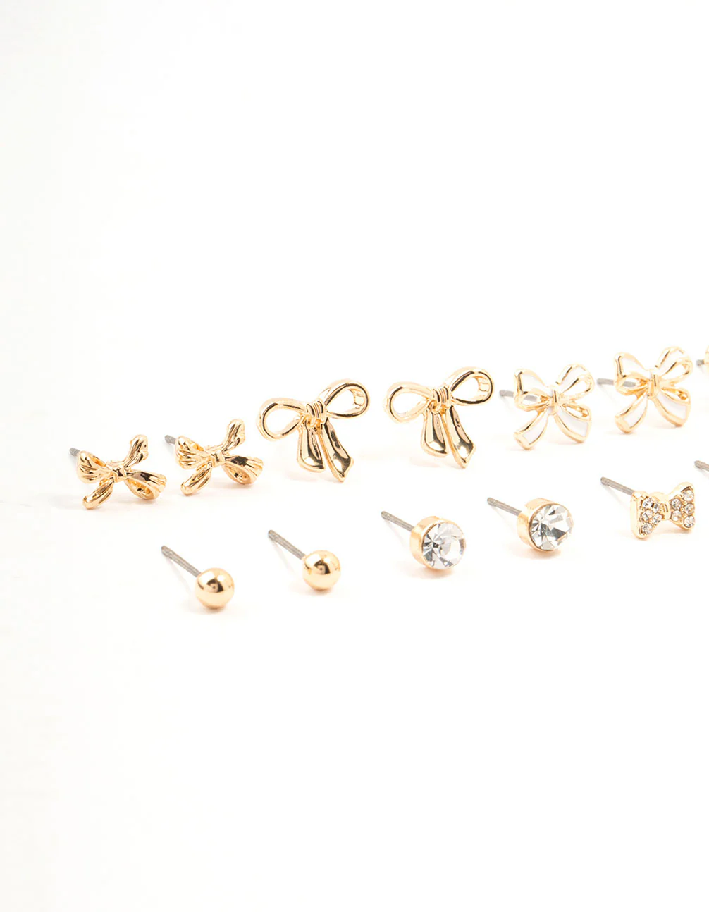 Gold Diamante Mixed Bow Earrings 8-Pack - Image 2