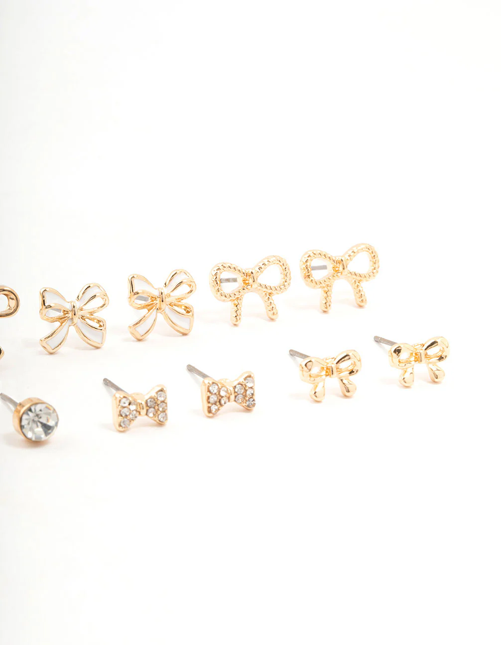 Gold Diamante Mixed Bow Earrings 8-Pack - Image 3