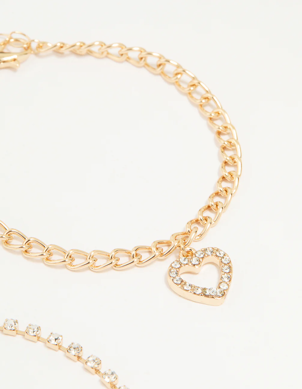 Gold Diamante Mixed Chain Heart Bracelets 3-Pack - Image 3