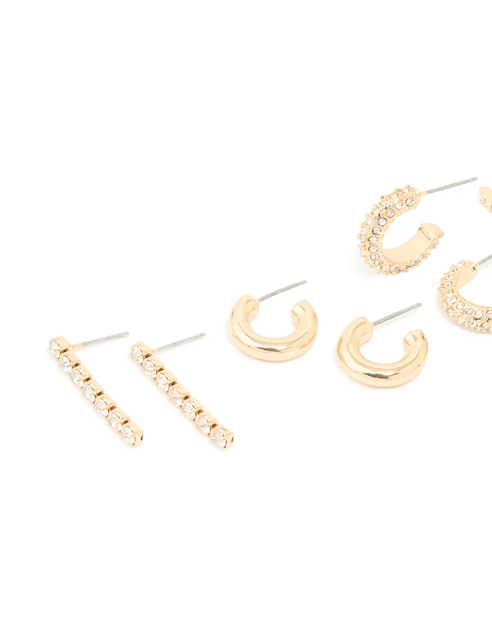 Gold Diamante Mixed Drop & Stud Earrings 5-Pack - Image 2