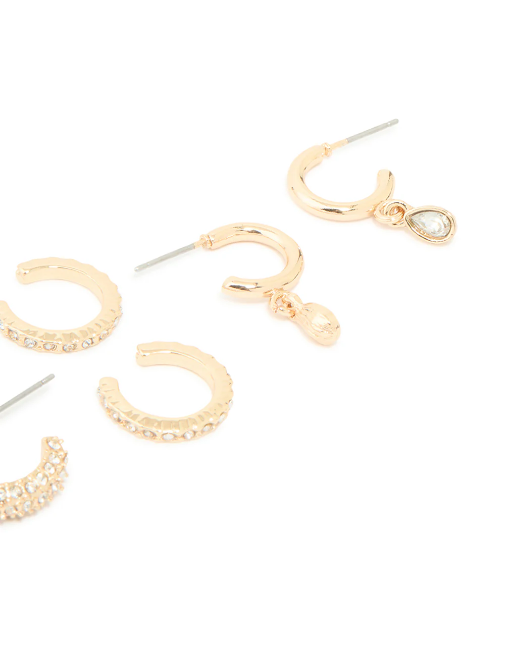 Gold Diamante Mixed Drop & Stud Earrings 5-Pack - Image 3
