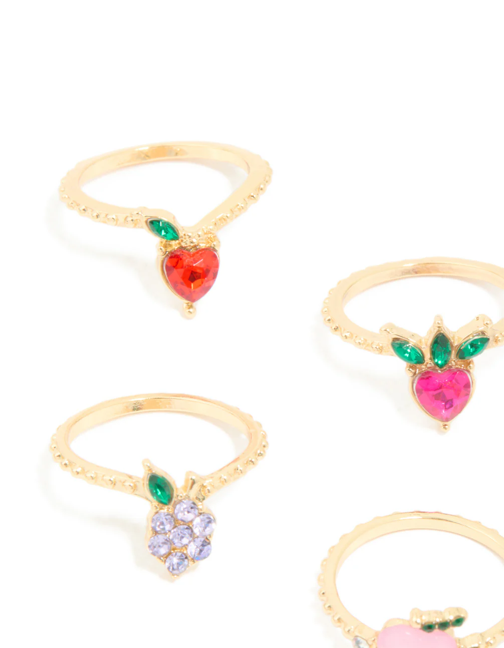 Gold Diamante Mixed Fruit Rings 8-Pack - Image 3