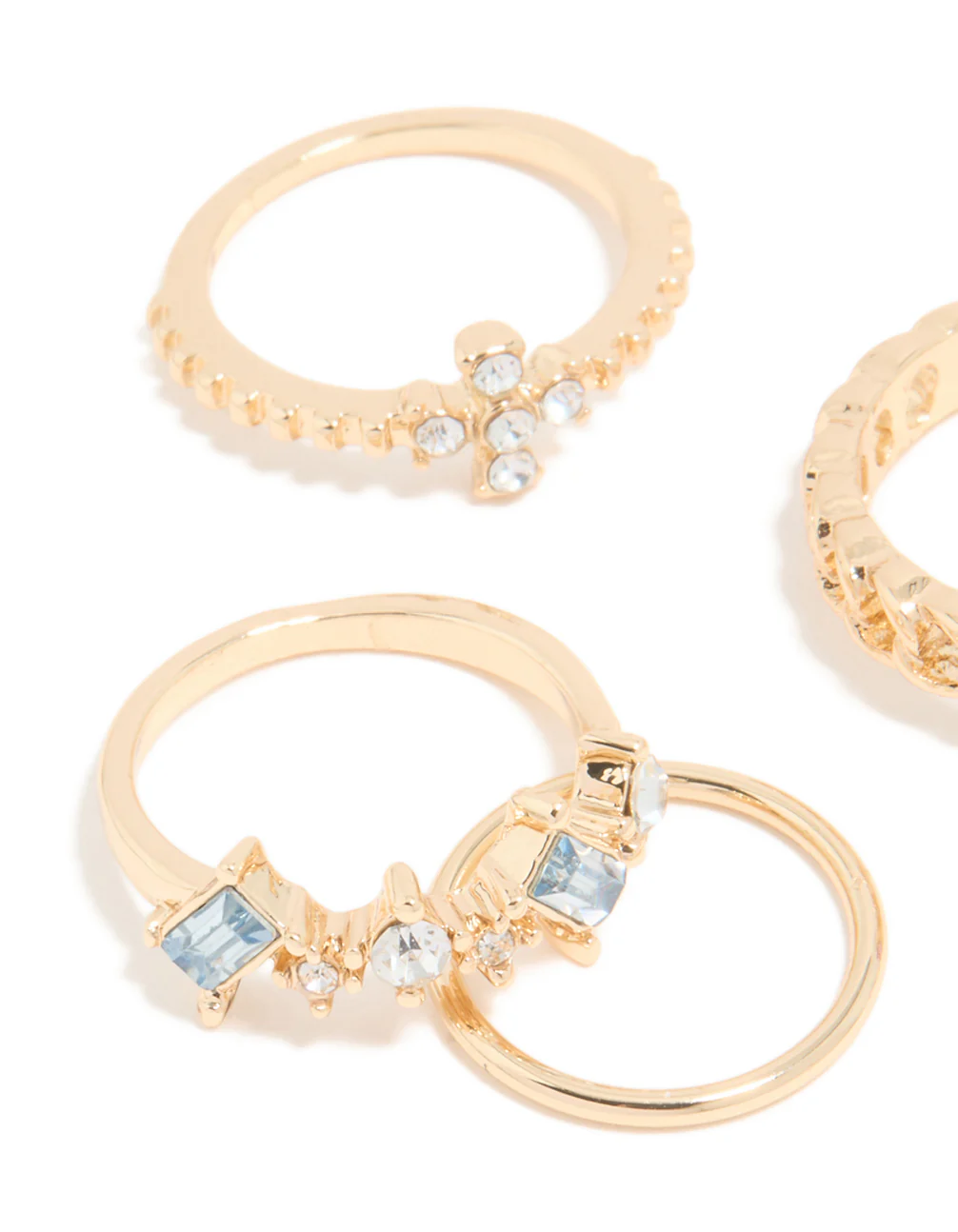 Gold Diamante Mixed Rings 6-Pack - Image 2