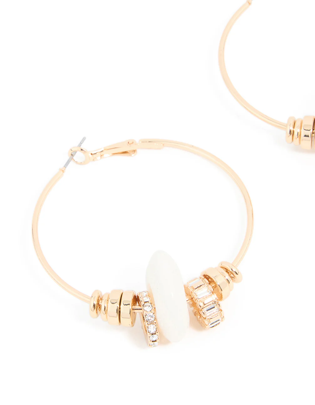 Gold & Diamante Mixed Rondell Hoop Earrings - Image 2