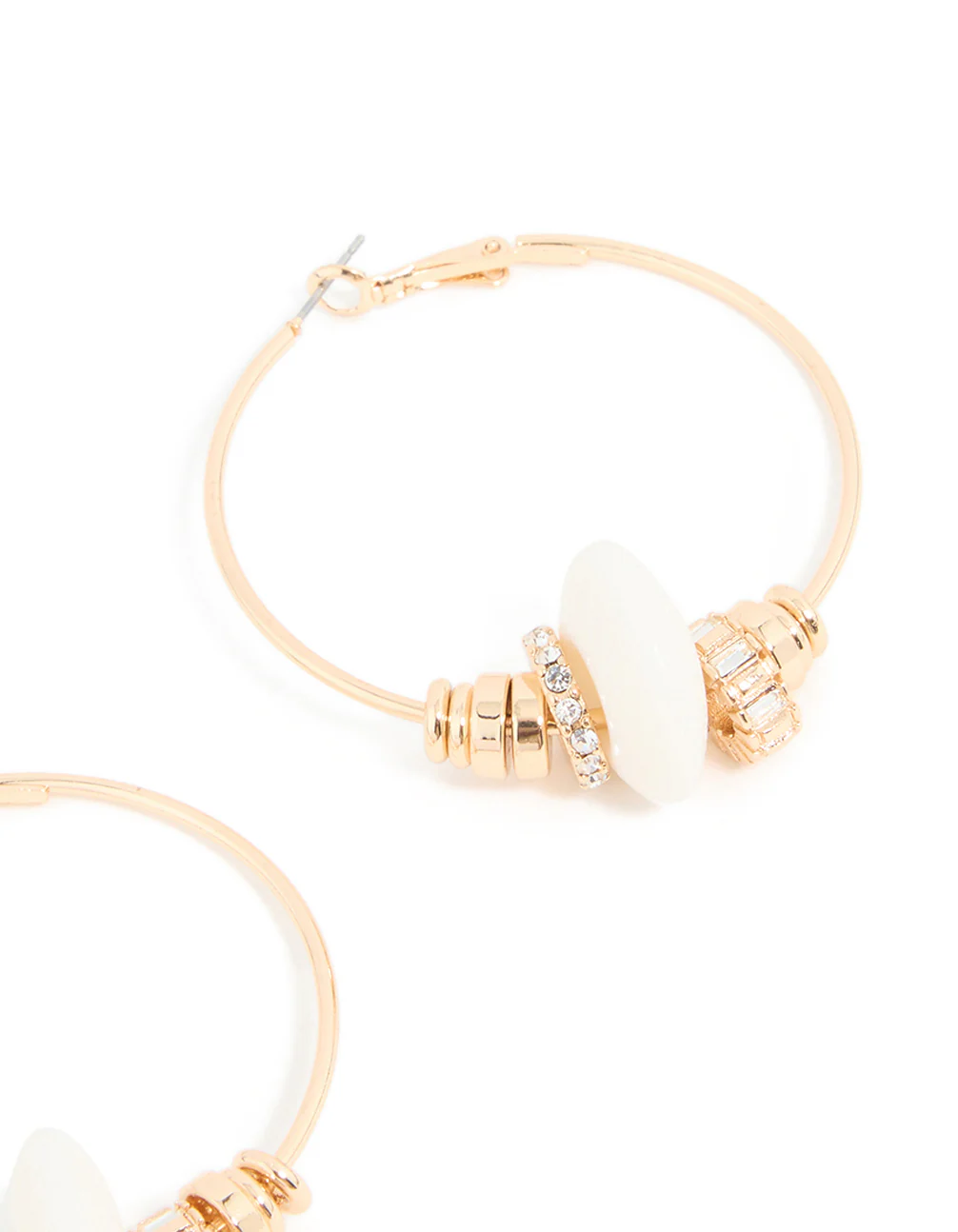 Gold & Diamante Mixed Rondell Hoop Earrings - Image 3