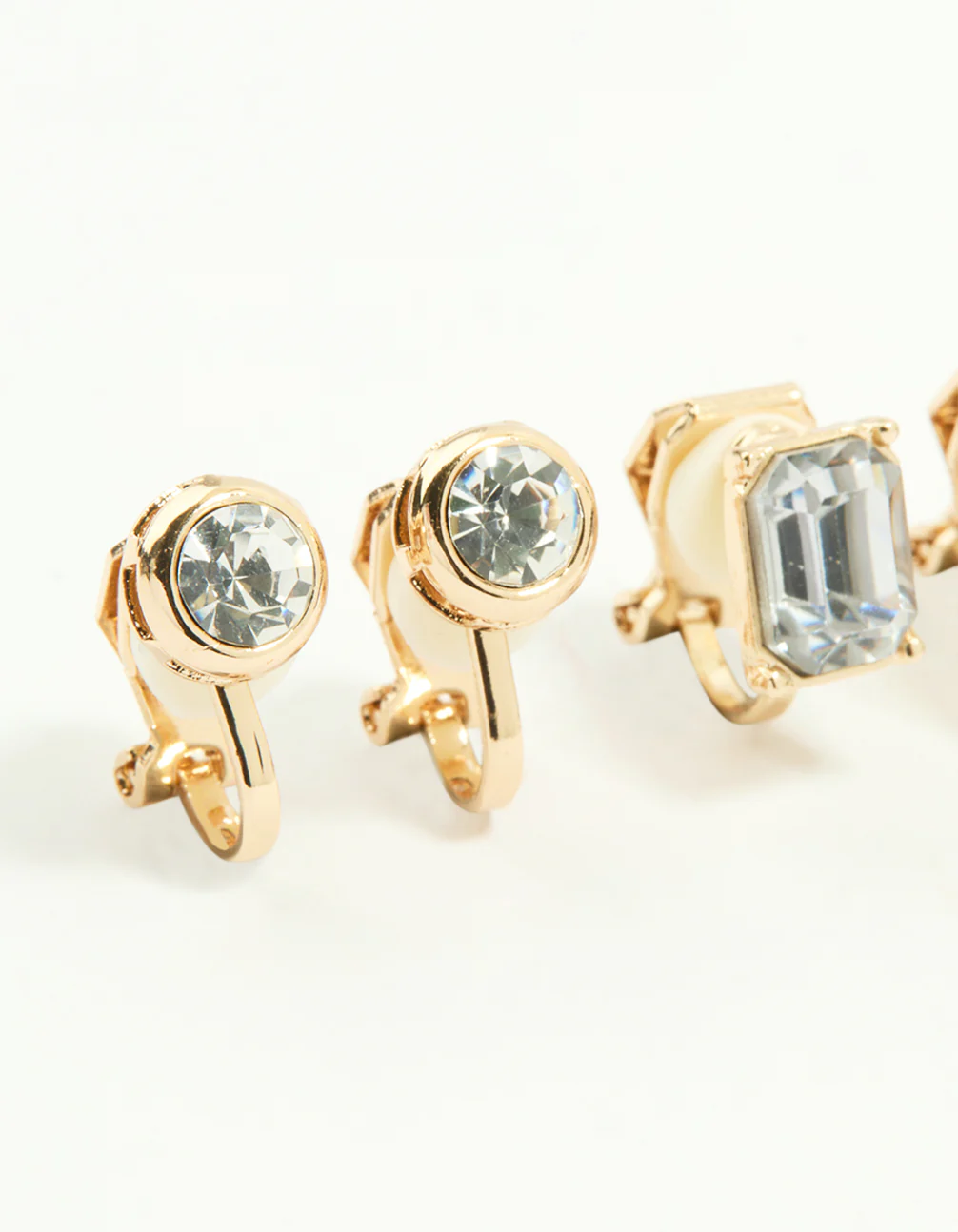 Gold Diamante Mixed Shape Clip-On Earrings 4-Pack - Image 2