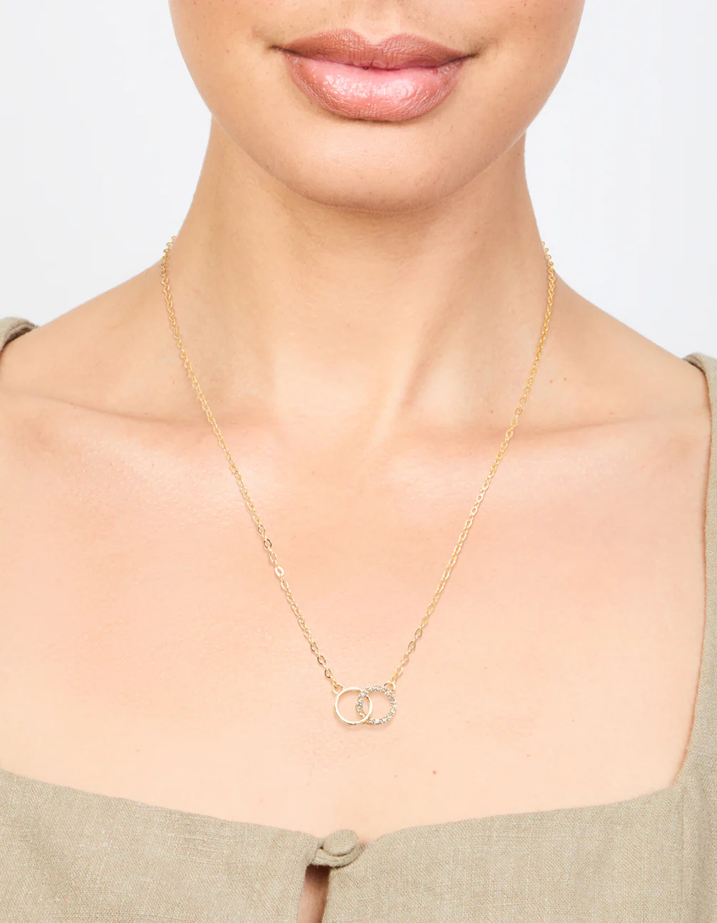 Gold Diamante Open Circle Necklace - Image 2