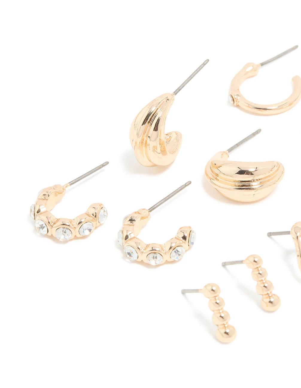 Gold Diamante Ornate Stud & Hoop Earrings 6-Pack - Image 2
