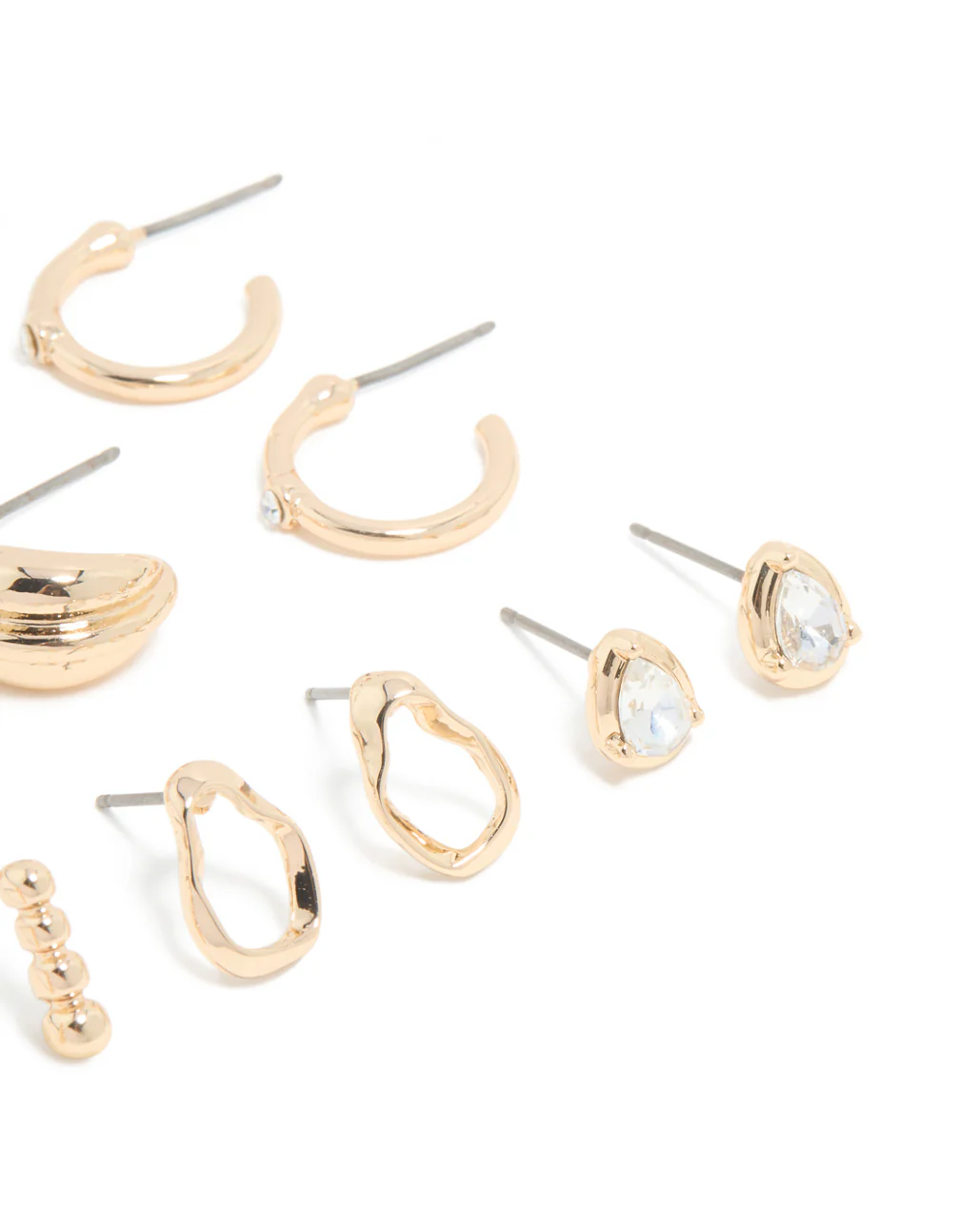 Gold Diamante Ornate Stud & Hoop Earrings 6-Pack - Image 3