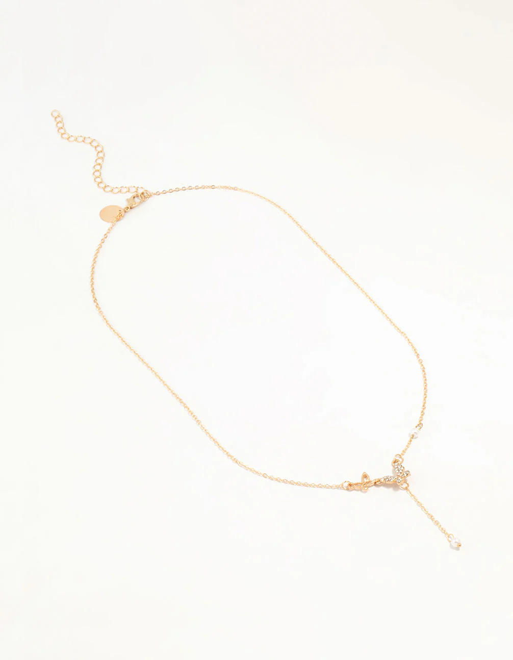 Gold Diamante Pearl Butterfly Y-Necklace - Image 4