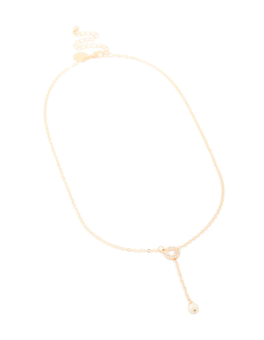 Gold Diamante Pearl Chain Y-Necklace - Image 2