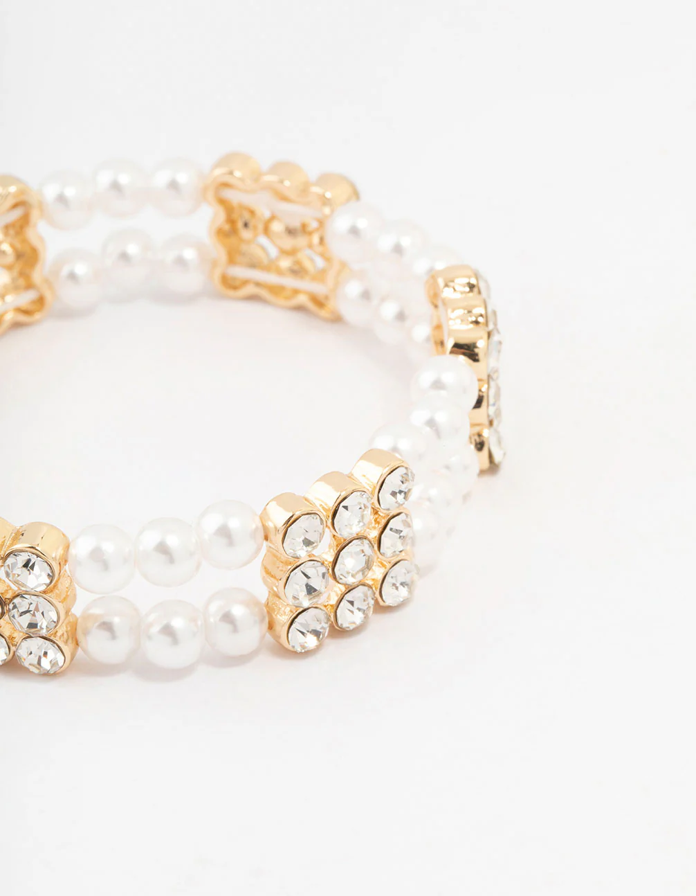 Gold Diamante & Pearl Multiple Layer Bracelet - Image 2
