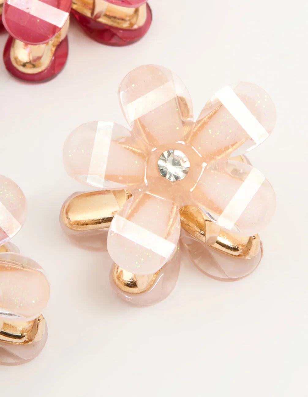 Gold Diamante Pink & Cream Mini Flower Claw Clips 6-Pack - Image 3