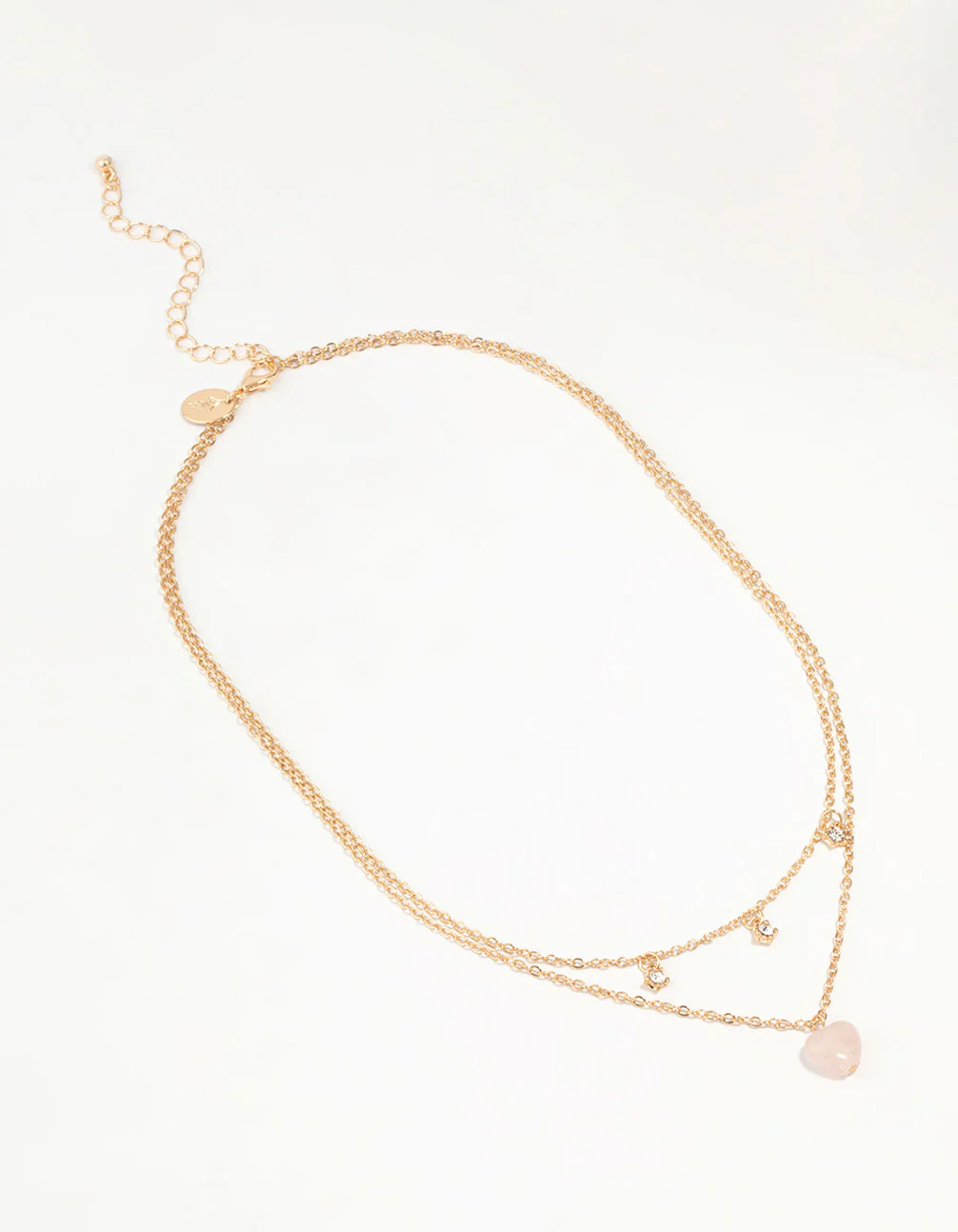 Gold Diamante Pink Heart Layered Necklace - Image 2