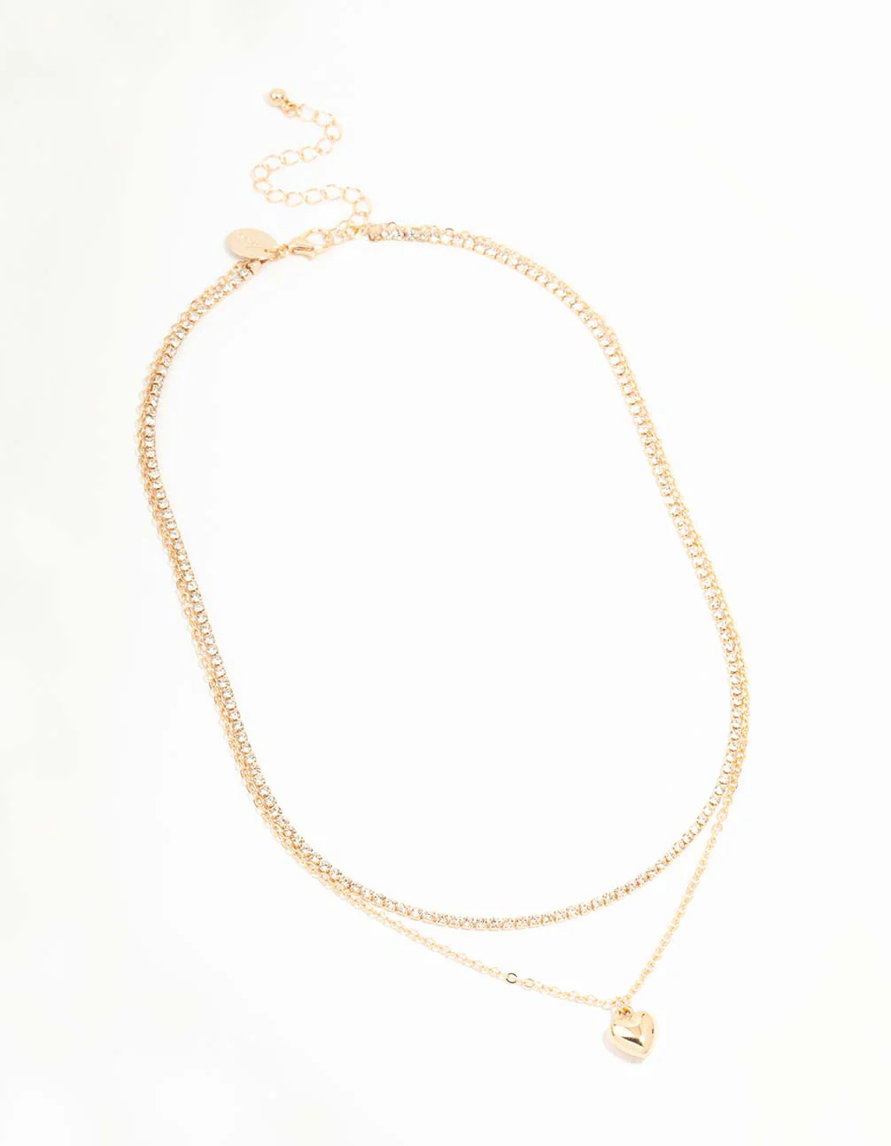 Gold Diamante & Puffy Heart Layered Necklace - Image 4