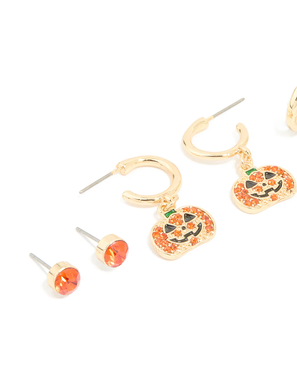 Gold Diamante Pumpkin Earrings 3-Pack - Image 2