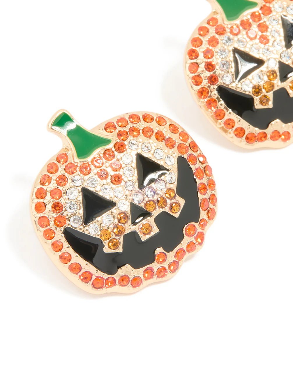 Gold Diamante Pumpkin Stud Earrings - Image 2