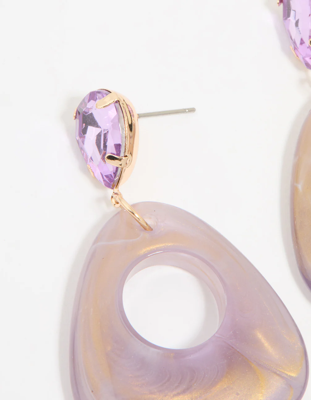 Gold Diamante Purple Acrylic Drop Earrings - Image 4
