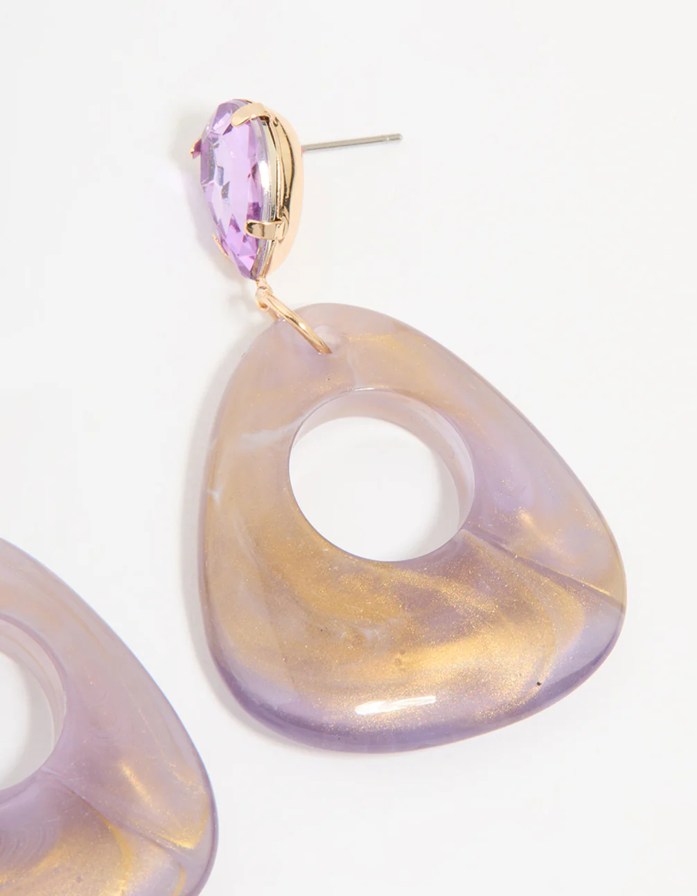Gold Diamante Purple Acrylic Drop Earrings - Image 5