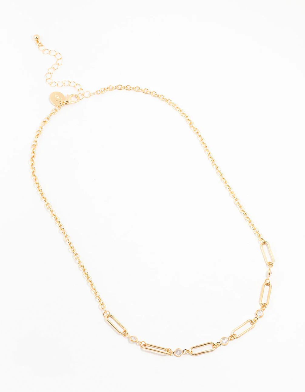 Gold Diamante Rectangle Chain Necklace - Image 2