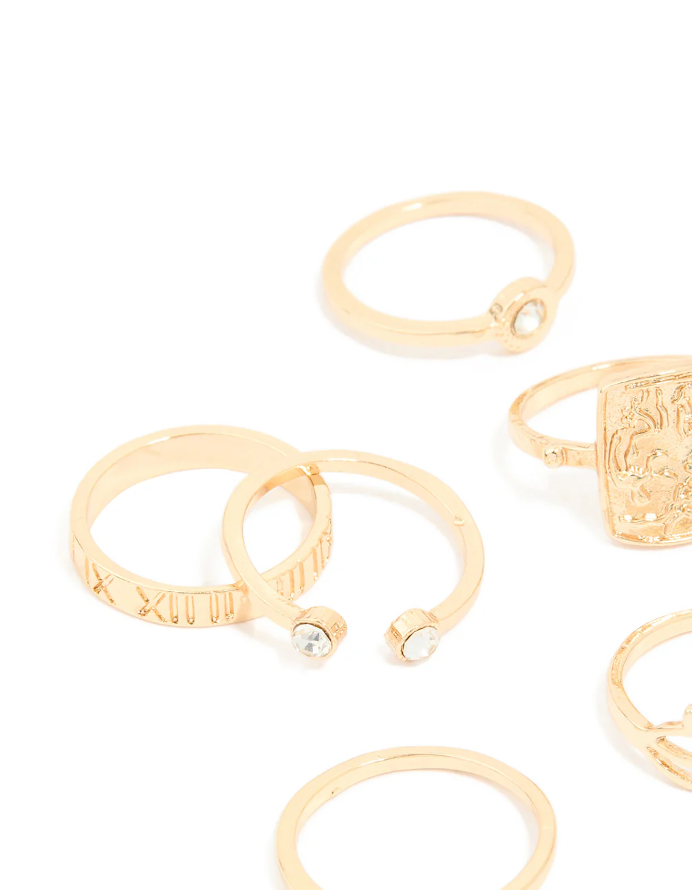 Gold Diamante Roman Numeral Rings 9-Pack - Image 2
