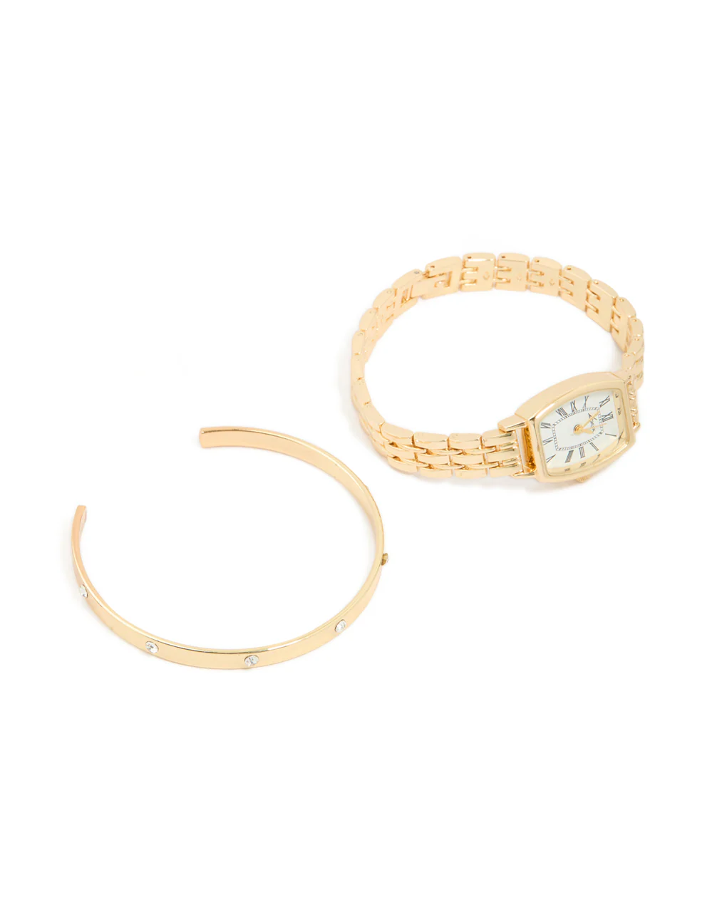 Gold Diamante Roman Numeral Watch & Wrist Cuff Set - Image 2