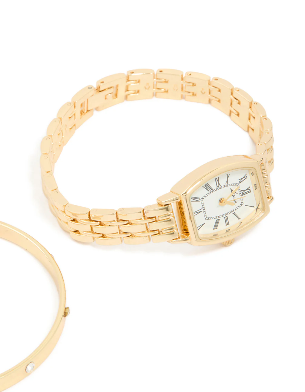 Gold Diamante Roman Numeral Watch & Wrist Cuff Set - Image 4