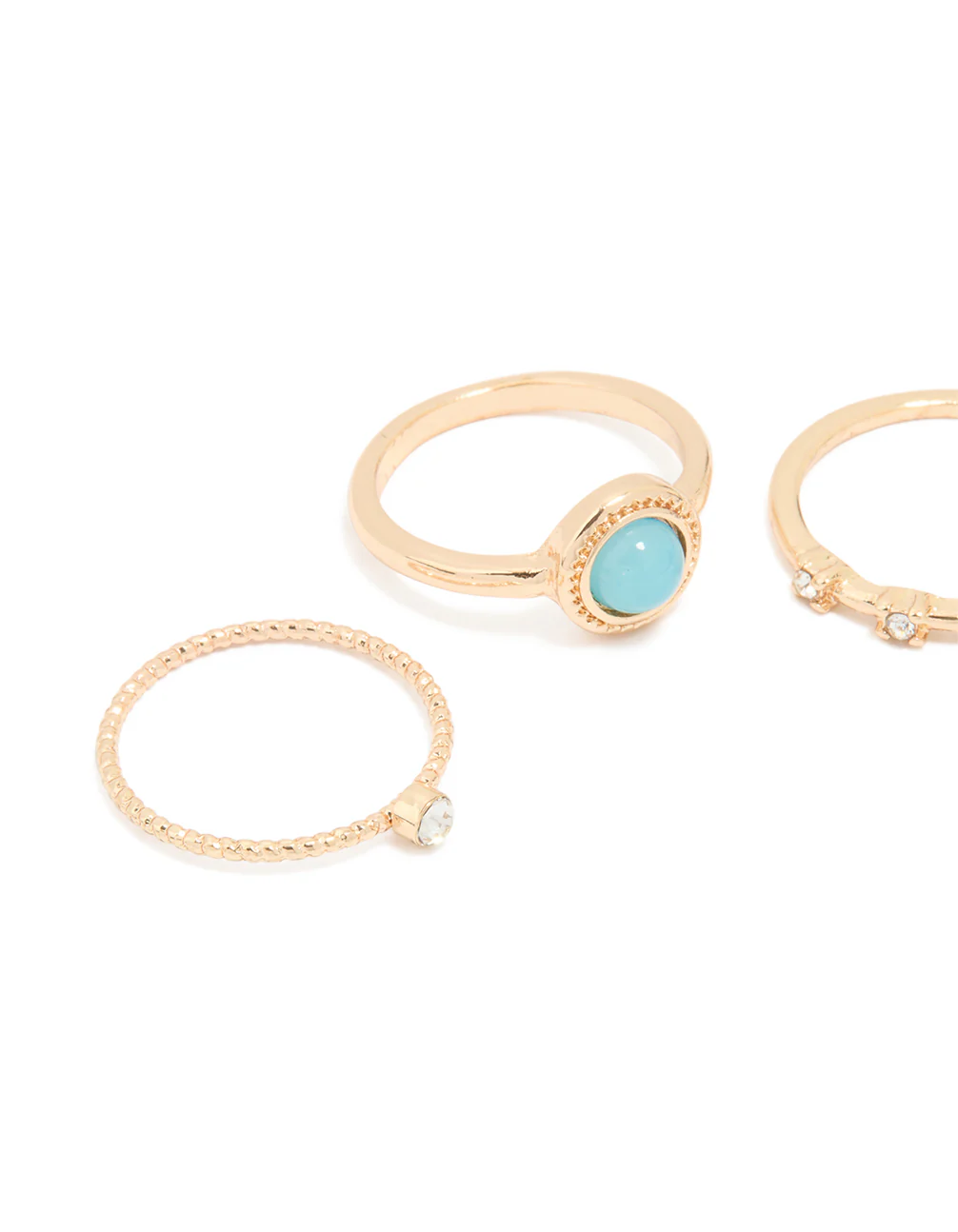 Gold Diamante Round Signet Rings 3-Pack - Image 2