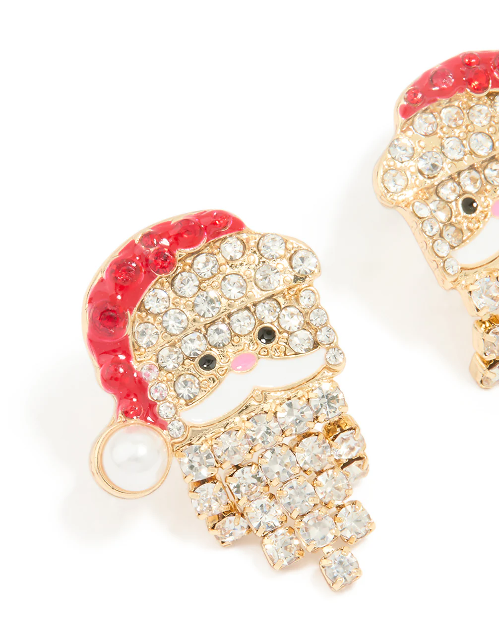 Gold Diamante Santa Stud Earrings - Image 2