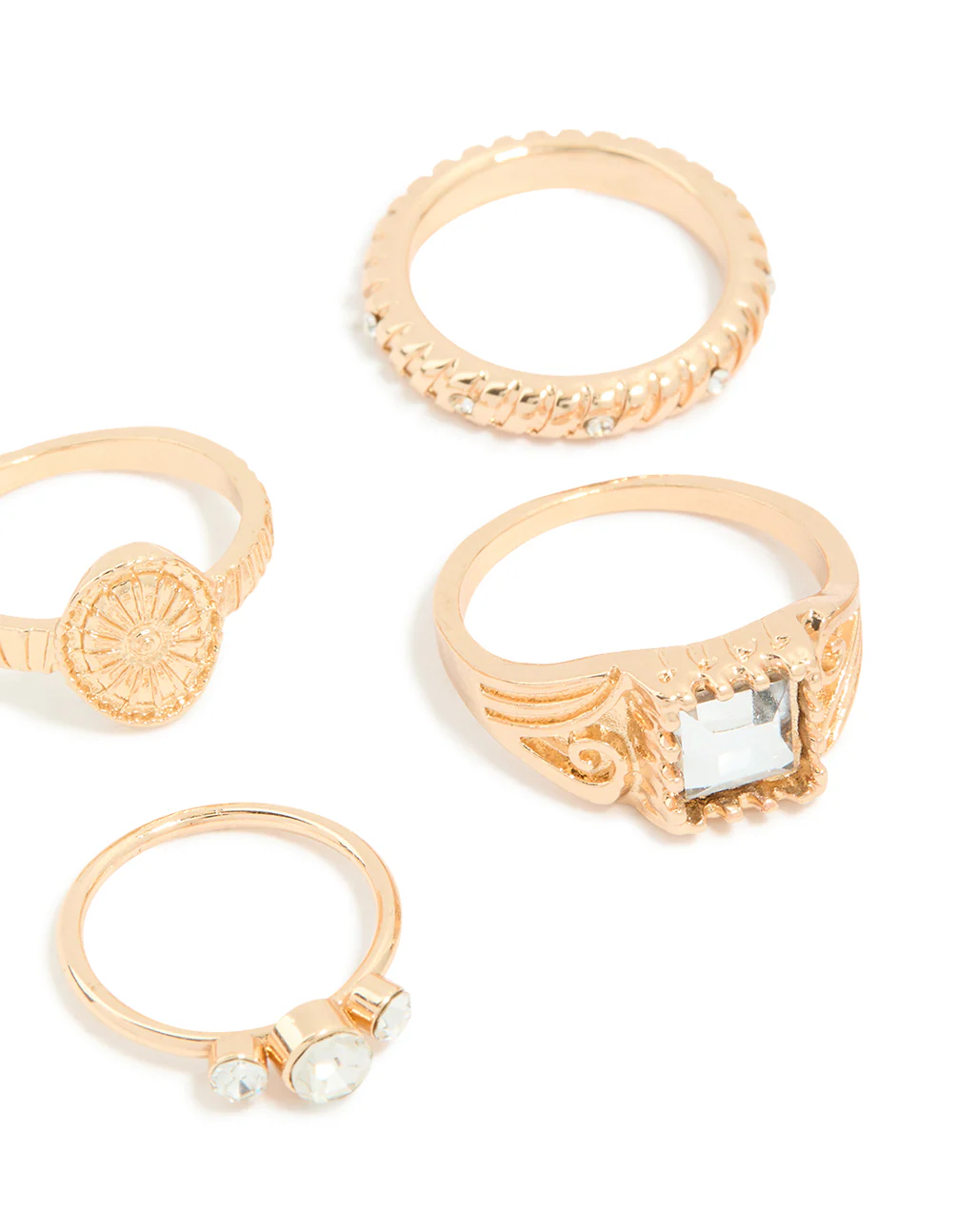 Gold Diamante Signet & Twisted Rings 6-Pack - Image 2