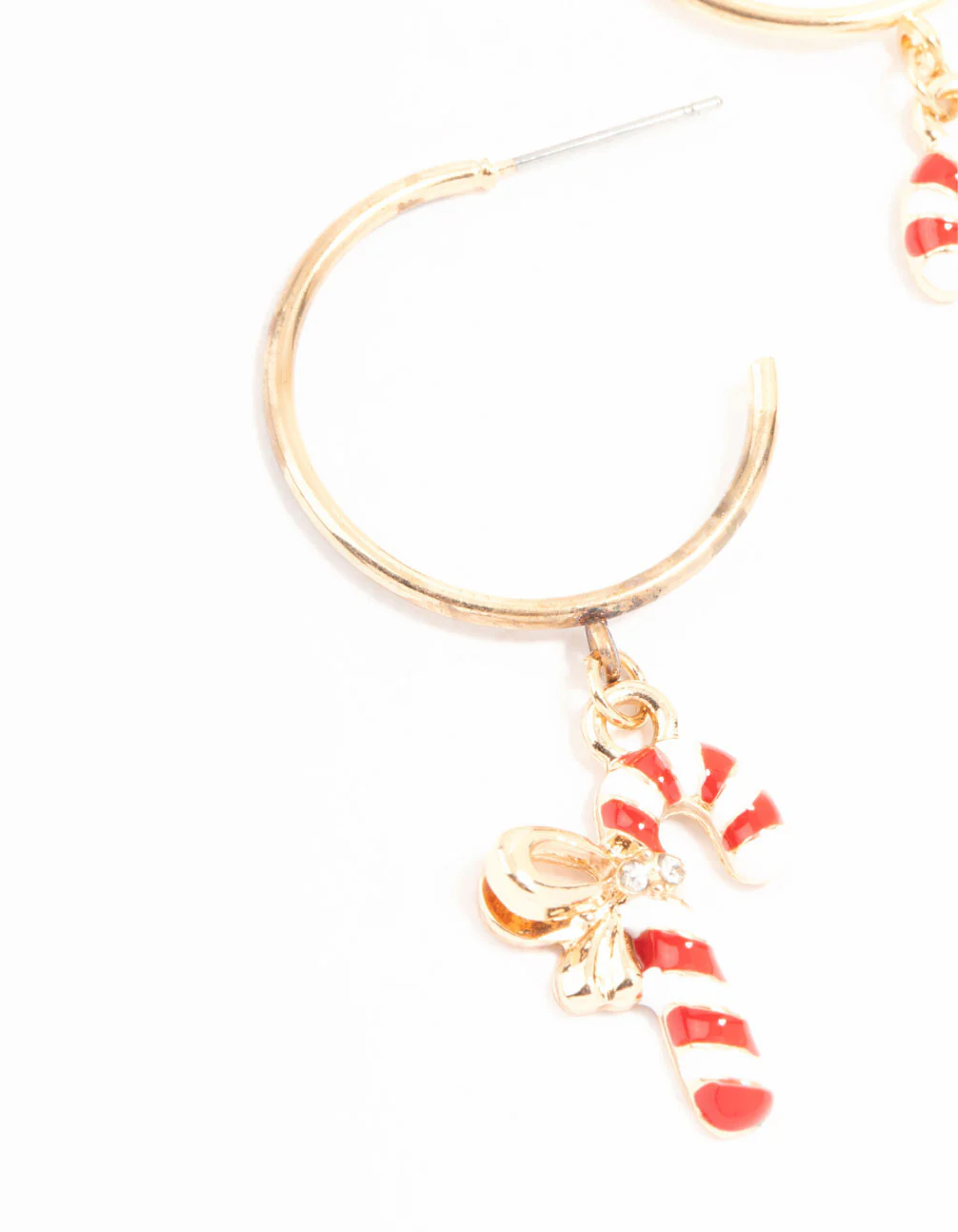 Gold Diamante Snow men & Candy Cane Hoop Charm Earrings 3-Pack - Image 2