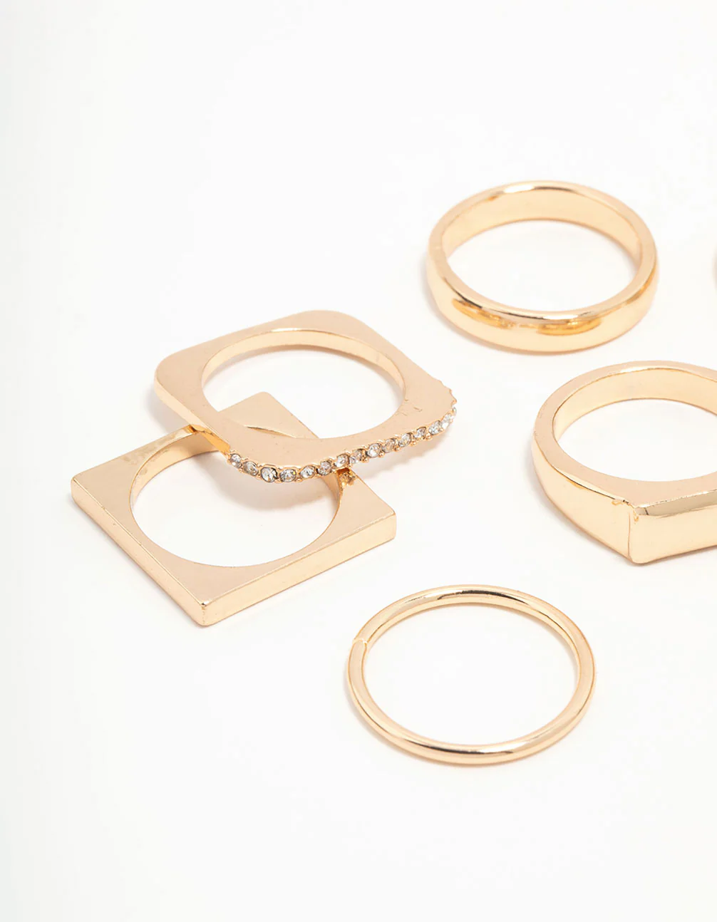 Gold Diamante Square Stacking Rings 8-Pack - Image 2