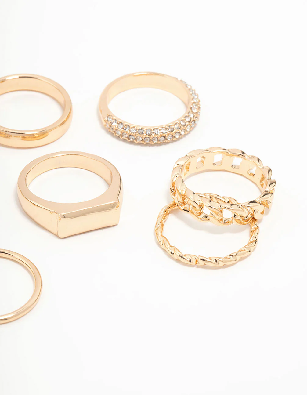 Gold Diamante Square Stacking Rings 8-Pack - Image 3